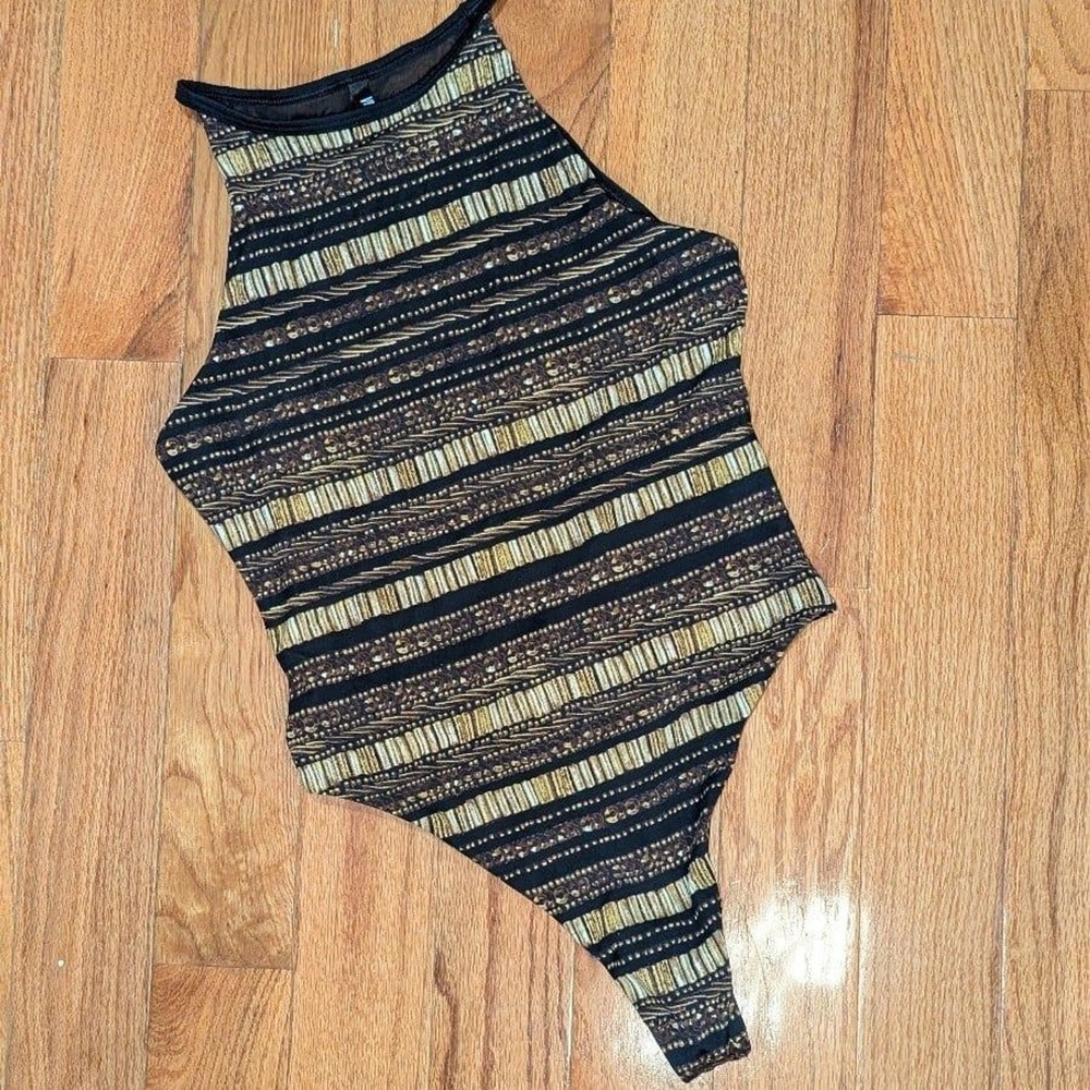 Y2K Athleisure VSX Victoria's‎ Secret Striped Sport Thong Bodysuit Small